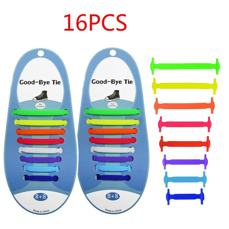16 pçs silicone elástico cadarços moda unisex atlético nenhum laço sapato todos os tênis caber sapato rápido laço