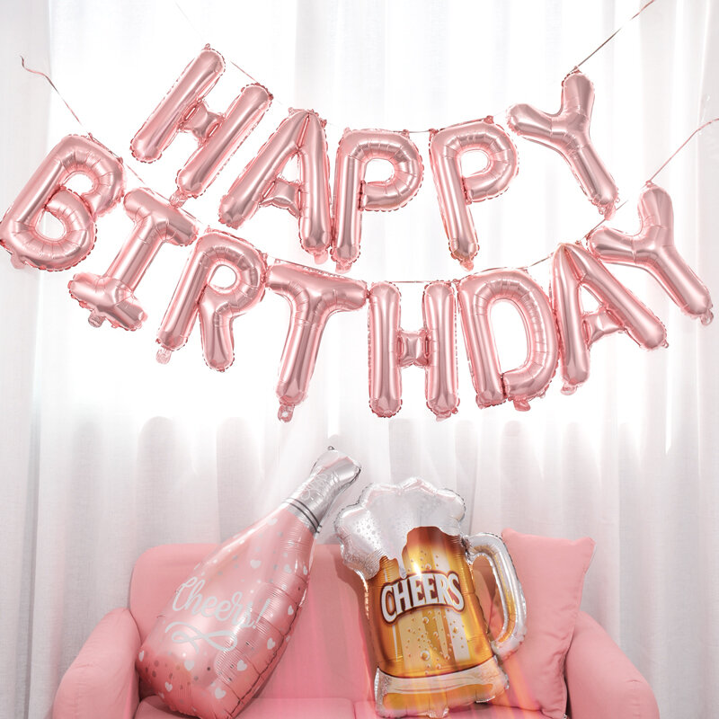 Feliz aniversário Banner balão decoração para crianças, ouro rosa, folha de balões definido, decorações do partido, 16"