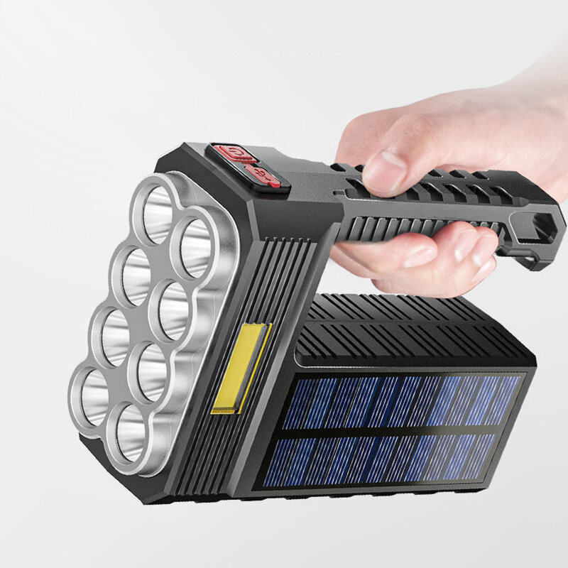 Led ไฟฉายชาร์จพลังงานแสงอาทิตย์ที่มีประสิทธิภาพไฟฉาย Ultra Bright Outdoor Multi-Function แบบพกพาไฟฉาย Searchlight
