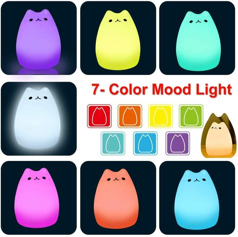 LED Night Light Cute 7 Colors Soft Silicone Cartoon Cat For Baby Kids Sleepping Bedroom Dimmable Decoration Gift Retail Package