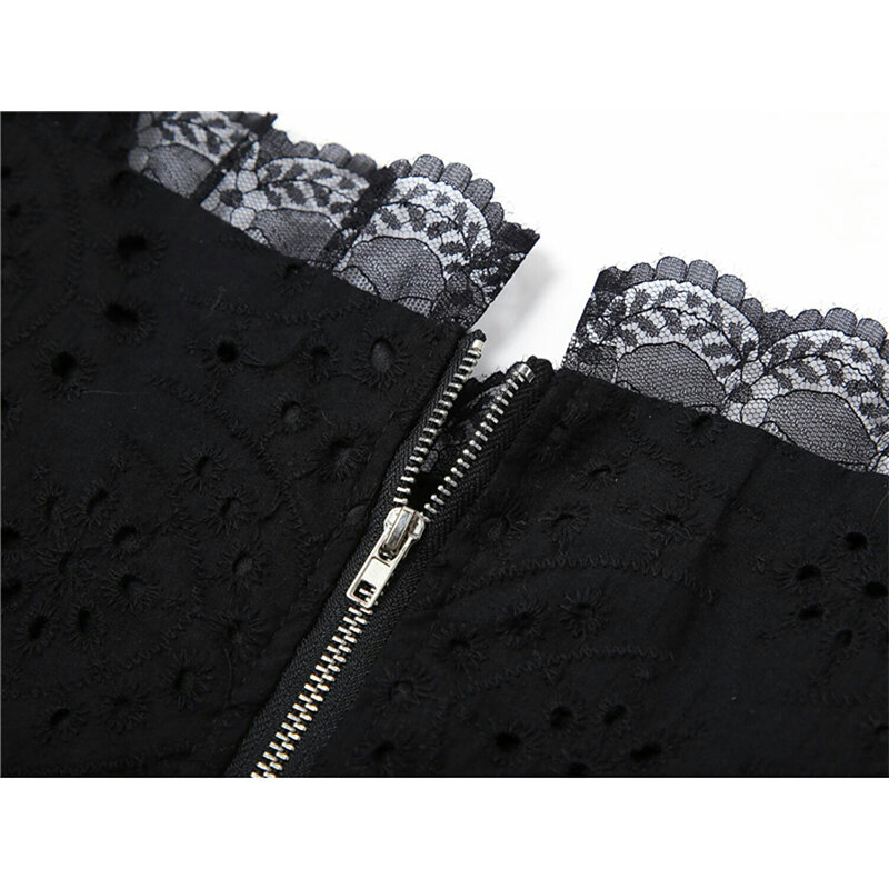Czarna koronka Patchwork Goth bluzki damskie Streetwear kwadratowy kołnierzyk bufiasty krótki rękaw koszula 2021 letnia seksowna bluzka sznurowana typu Crop topy