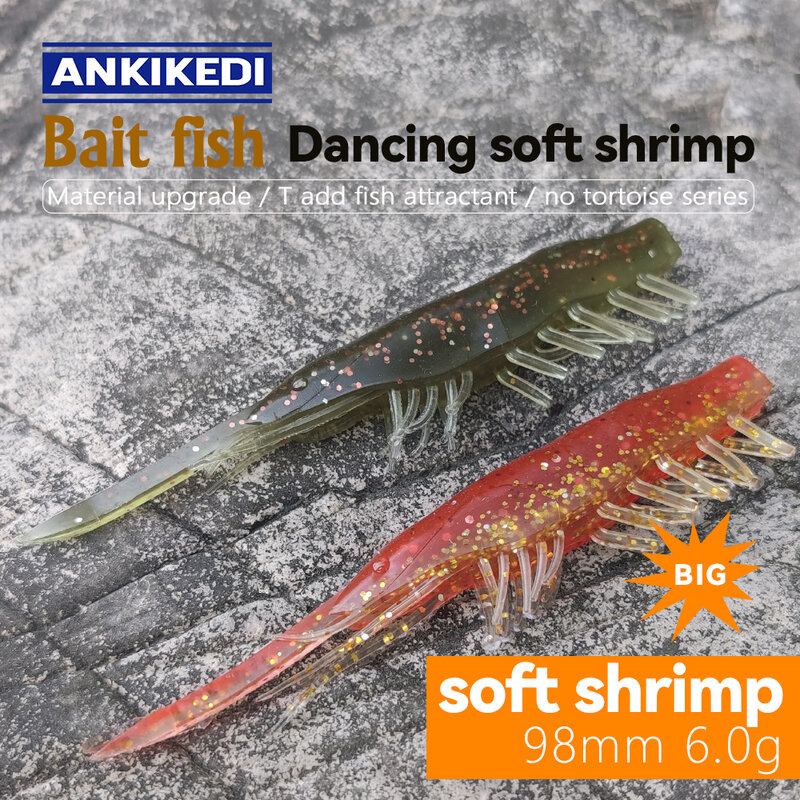 ANKI 4PCS A Worm Swimbait Rockfishing Soft Silicone Bait, Biting Shrimp Carp Bass, Pike Fishing Lure Gamba Gambas Gambita Lure