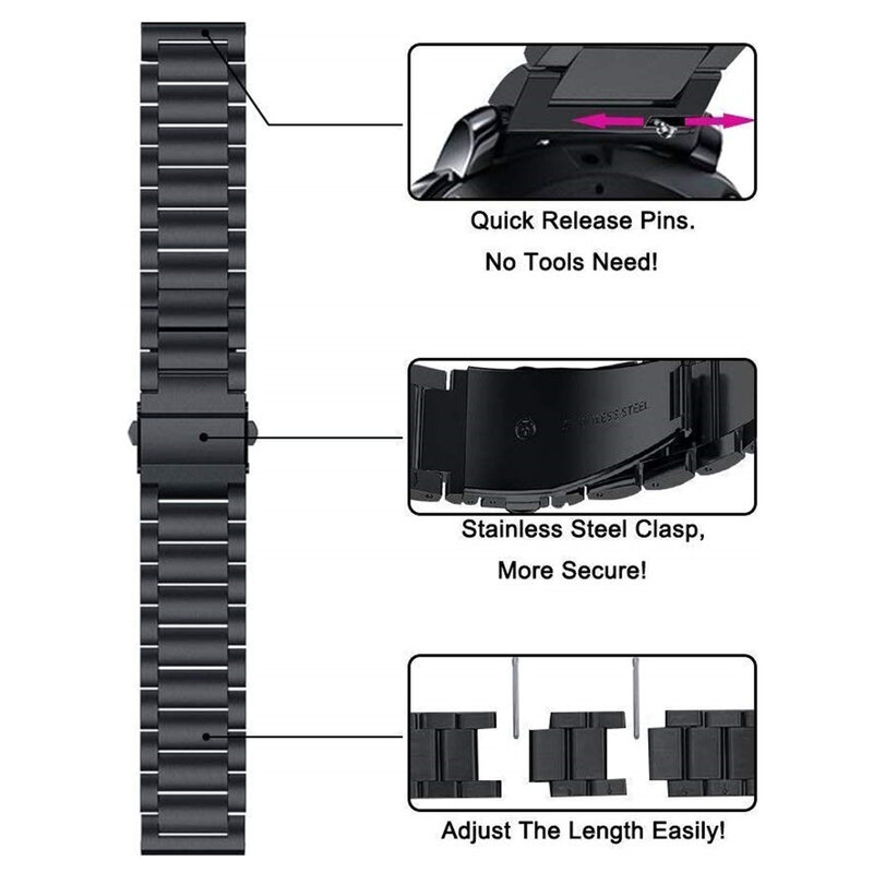 Ремешок сменный из нержавеющей стали для Samsung Galaxy Watch 46 мм 42 мм, звеньевой браслет 20 мм 22 мм для Active2 40 мм 44 мм
