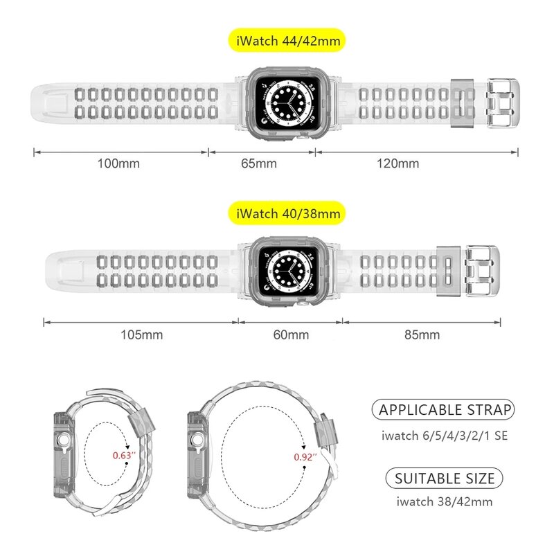 Cinturino + custodia in Silicone trasparente morbido per cinturino apple Watch 38mm 40mm 42mm 44mm adattatore serie compatibile 7 6 Se 5 4 3 2 1
