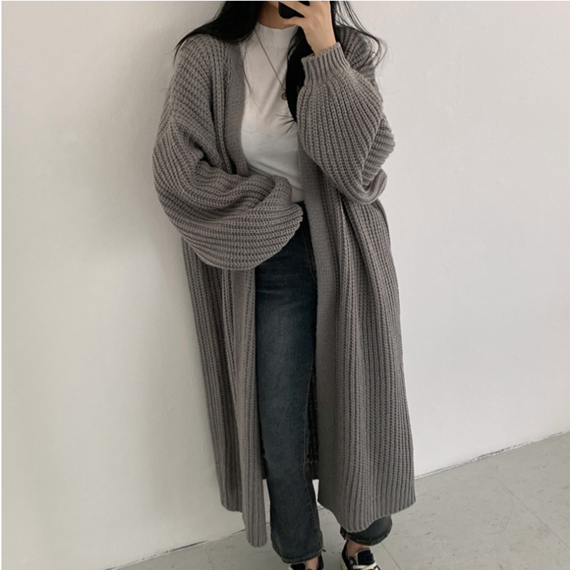Abiti di moda coreana Cardigan lavorato a maglia lungo Casual femminile top Mujer maglione allentato Vintage cappotto maglione oversize solido