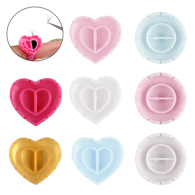 THINKSHOW 50/100PCS V Shaped Disposable Eyelash Extension Glue Ring Adhesive Color Heart/Round Volume Fan Holder Makeup Tools