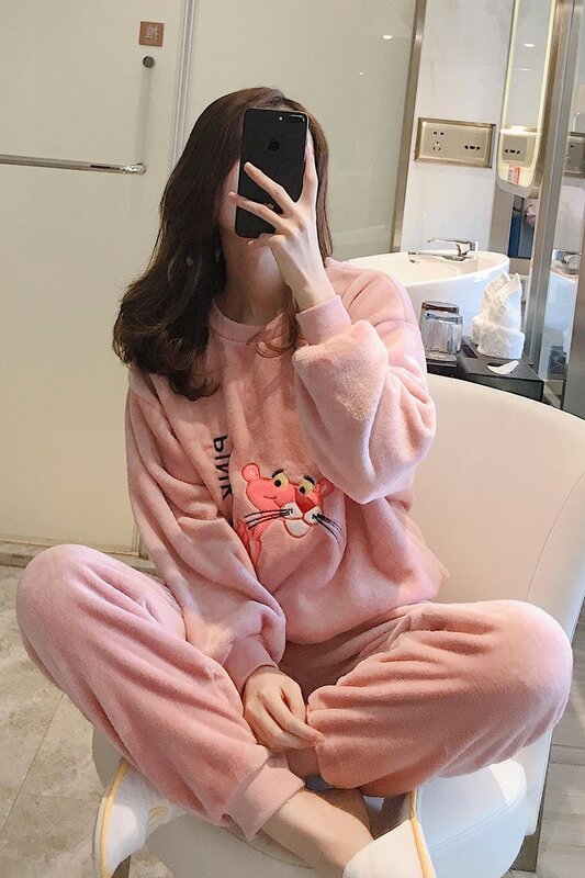 2021 coral veludo pijamas das mulheres primavera e outono inverno coreano linda casa roupas flanela fino terno