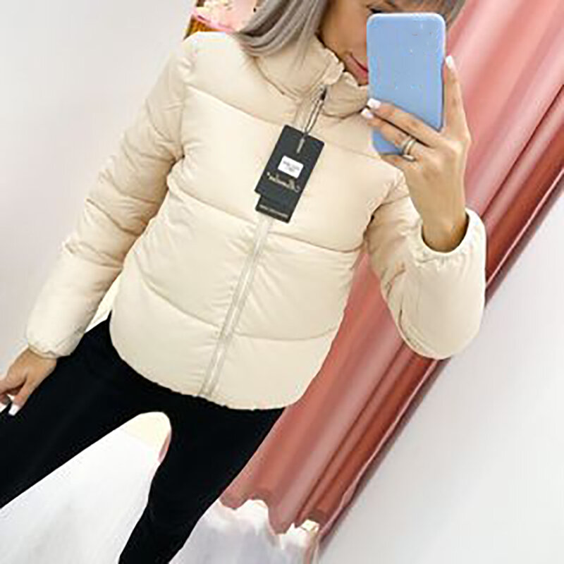 Winter Thicken Women's Short Parkas Coat Solid Stand Collar Warm Parka Female Cotton Padded 2021 Fashion Puffer Jacket For Women