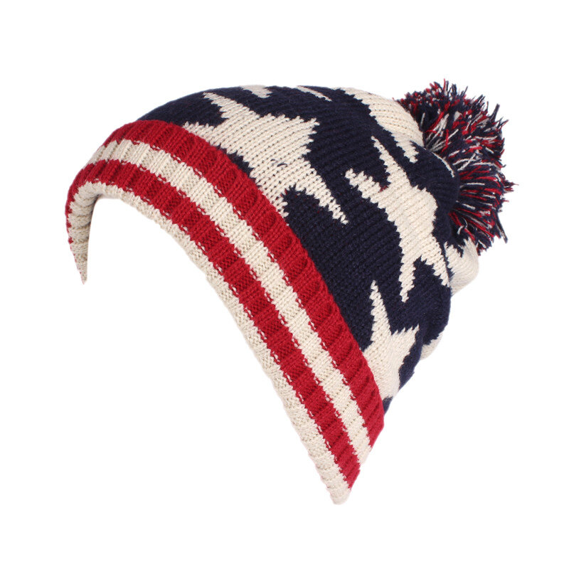 New Winter USA UK Flag Pattern Elastic Knitted Beanie Slouch Hat Unisex Thick Warm Headgear Casual Fashion Woolen Hat