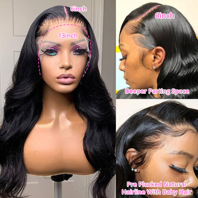 Perruque Lace Frontal Wig Body Wave brésilienne, cheveux naturels, 13x6, 13x4, pre-plucked, avec Baby Hair, 5 étoiles, vente en gros