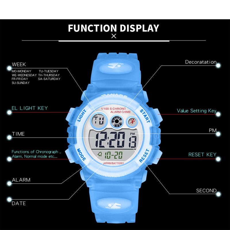 Kinderen Outdoor Sport Horloges Waterdichte Digitale Horloge Kinderen Lichtgevende Alarm Stopwatch Elektronische Horloge Voor Jongens Meisjes Klok