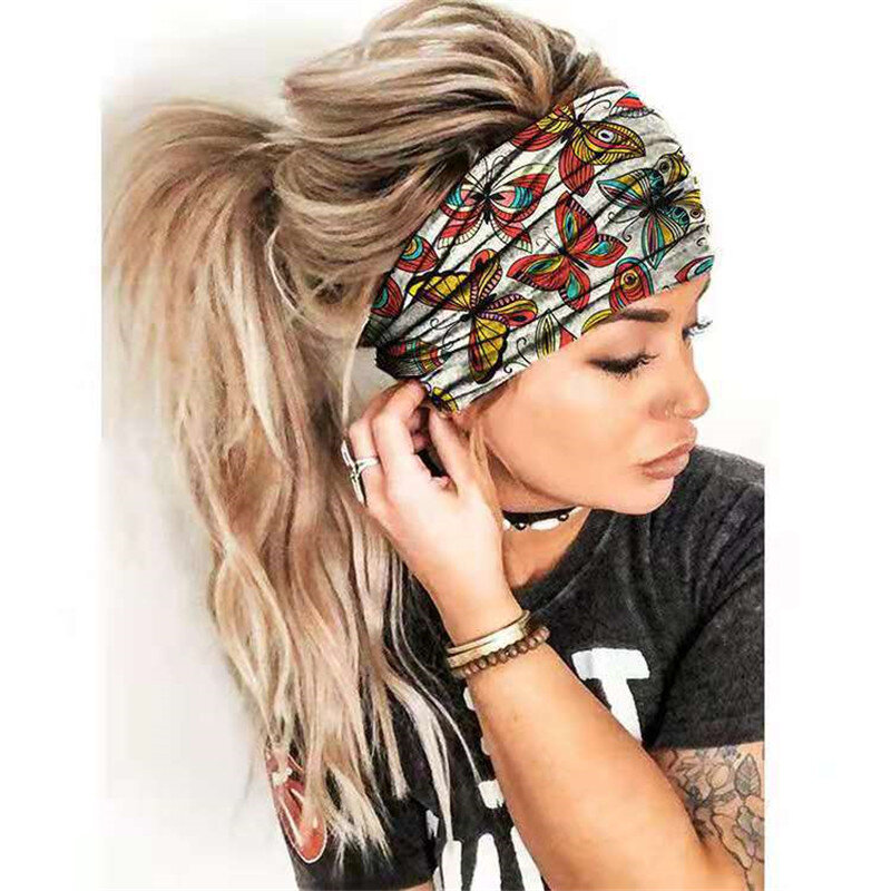 2021 Bán Bohemia Mũ Trụ Nữ Co Giãn Mũ Nón Mũ Trùm Đầu Băng Co Giãn Cô Gái Rộng Dây Đeo Đầu Headwrap Khăn Hairbands