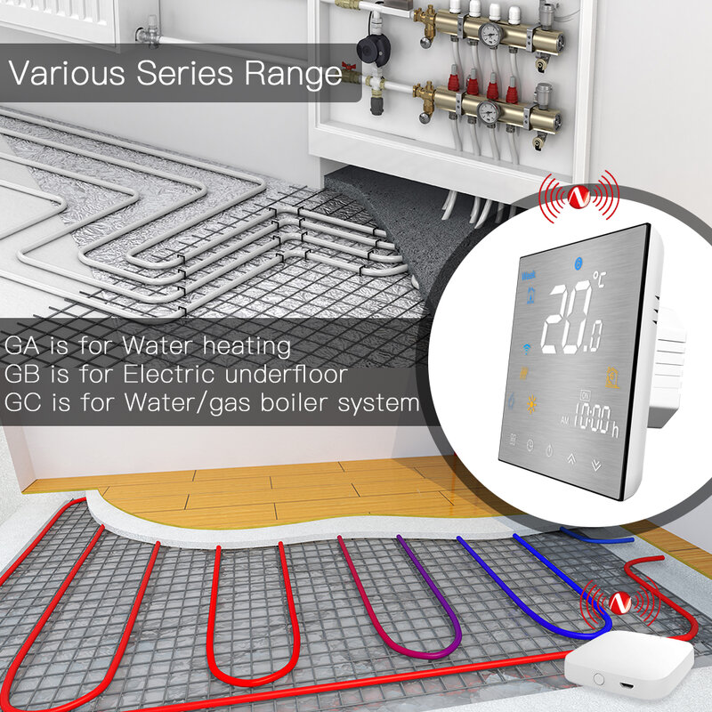 Moes-termostato inteligente para aquecimento de piso e água, com painel escovado, para aquecimento elétrico, água, zigbee, 2mqtt, alexa, google smart life