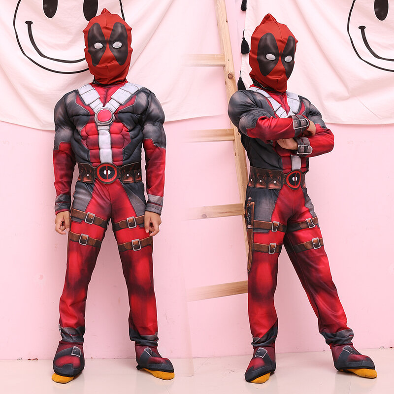Nowy magiczny Deluxe chłopcy kostium Deadpool dzieci mięśni film Halloween karnawał Party Cosplay kostiumy