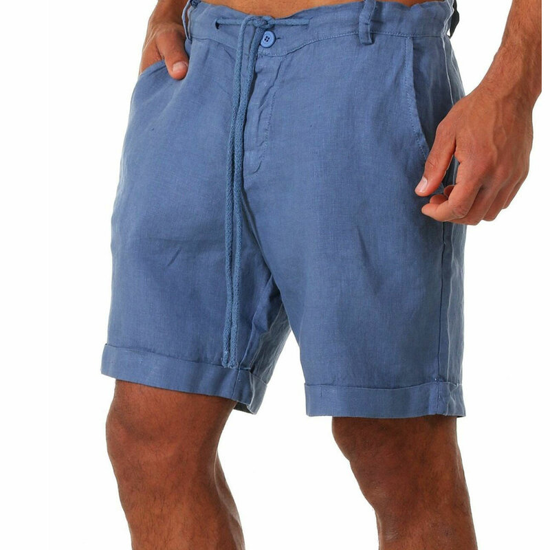 New Cotton Linen Men Shorts 2021 Summer Solid Color Lace-up Sports Shorts Men's Casual High Waist Sportswear Plus Size S-3XL
