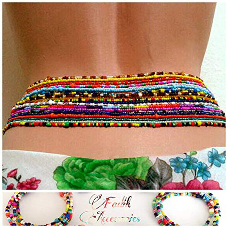 Cadena de cintura elástica multicapa para mujer, Bikini de playa, cadena de vientre con cuentas multicolor, regalo para el cuerpo