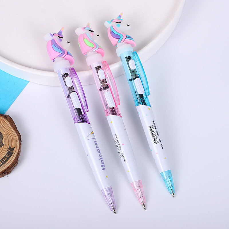 1 paquete de bolígrafos creativos con dibujos de unicornios con luz, bonitos bolígrafos brillantes, papelería para estudiantes, suministros escolares de 0,5mm