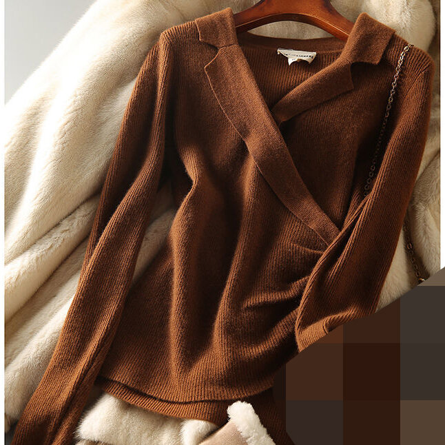 Suéter de punto envuelto en francés para mujer, chaqueta de talla grande, Otoño e Invierno