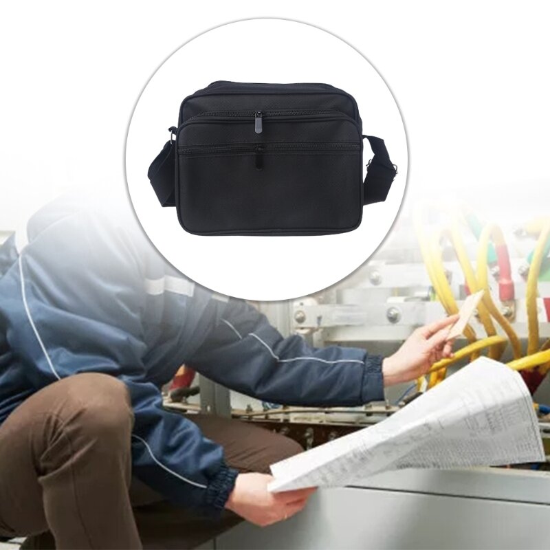 Bolsa para ferramentas eletricista em dacron preto, bolsa de lona durável para armazenamento, bolsa de ombro resistente