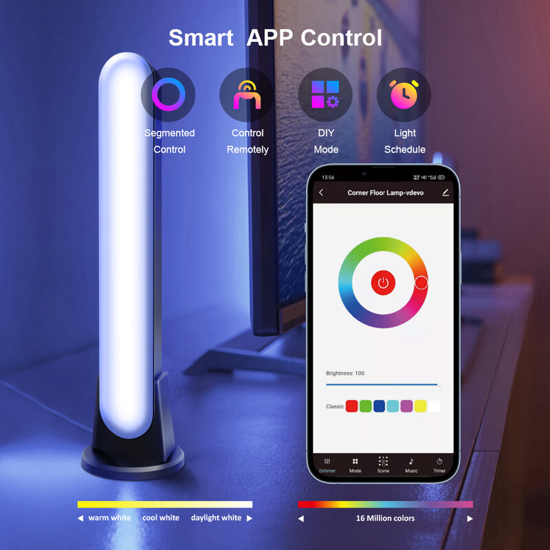 WiFi Smart Light Bars-Google Play 및 alexa와 함께 작동, 음악 동기화 모드가있는 Bluetooth 주변 조명 룸 장식