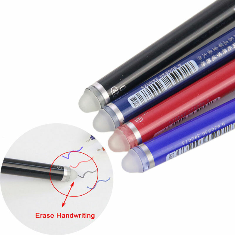 Conjunto de refil de caneta apagável e lavável, caneta esferográfica apagável com tinta azul de 0.5mm para escola, escritório, ferramentas de escrita e papelaria