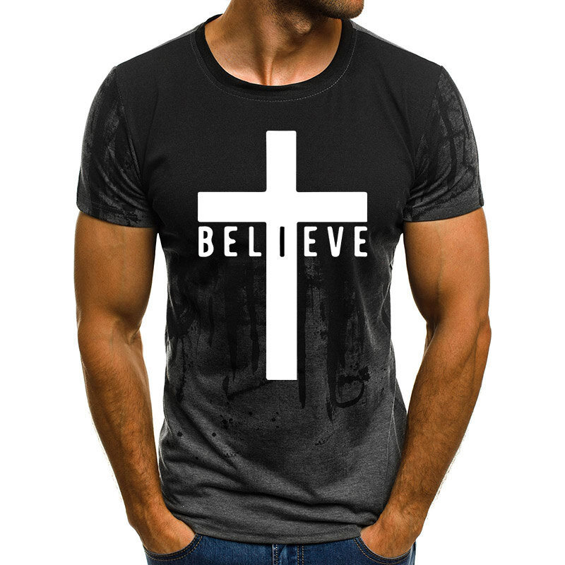Camiseta de manga corta transpirable para hombre, camisa a la moda, en 4 colores, S-4XL, I Believe God cristiano, novedad de 2022