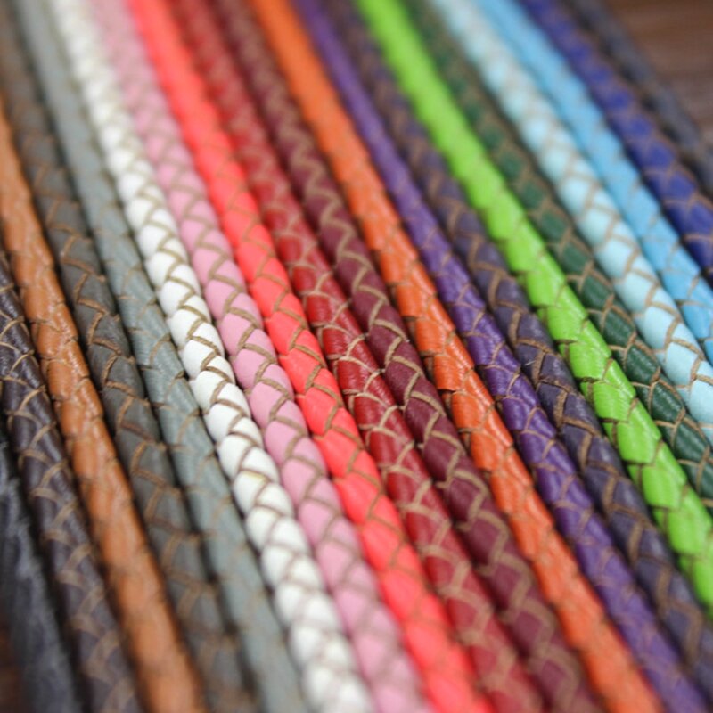 Cuerda tejida de piel de vaca para hacer joyas, cuerda redonda de 2,5-8mm, en 5 colores, para pulseras DIY