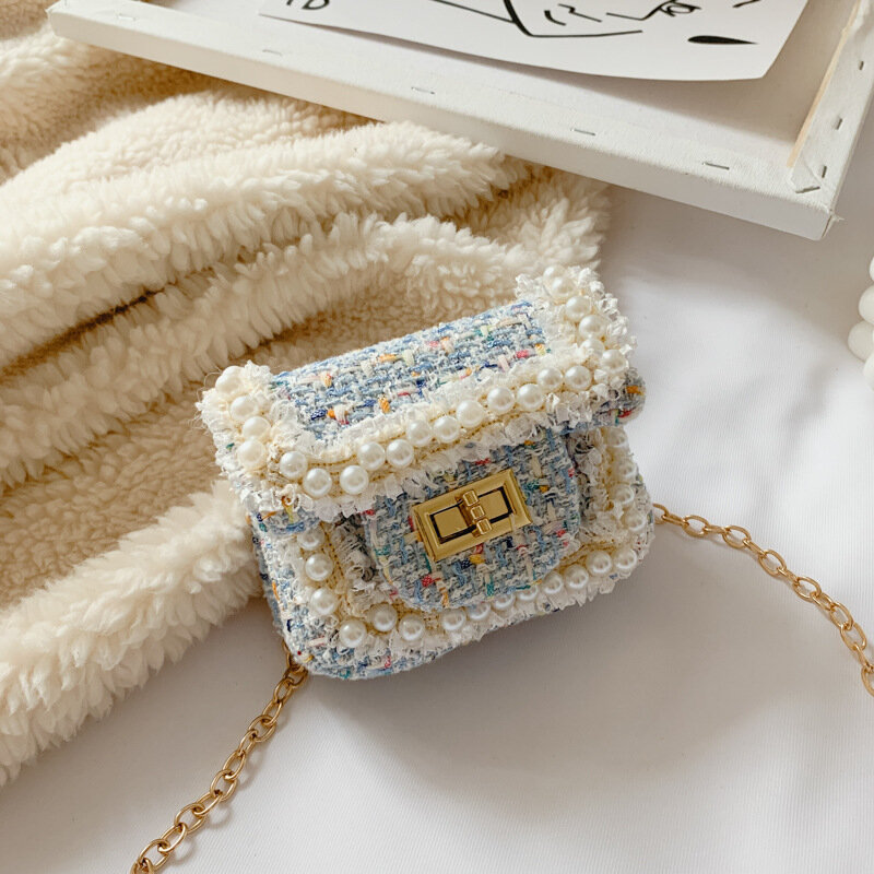 New children's bag autumn cotton and linen small fragrance girl messenger bag princess pearl