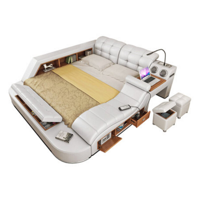Prawdziwe łóżko z prawdziwej skóry rama nowoczesne miękkie łóżka meble do sypialni camas oświetlone muebles de dormitorio yatak mobilya quarto bett