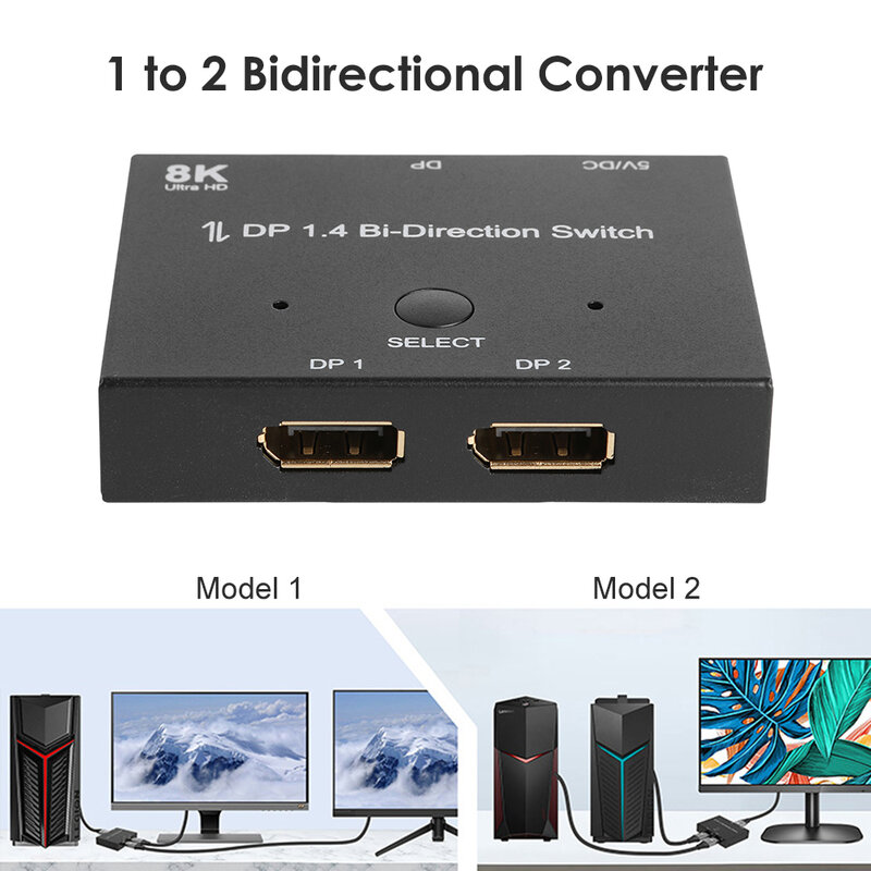 Displayport-interruptor bidireccional divisor DP1.4, adaptador de sincronización de Audio y vídeo, 8K/60Hz, 1x2/2x1, para ordenador, TV, proyector, Monit