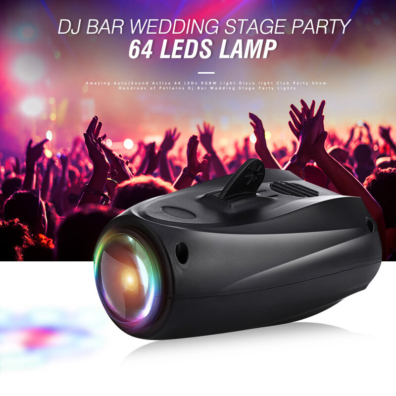 Luz RGBW de 64 LEDs para discoteca, iluminación con sonido activo y automático, para fiestas, espectáculos de cientos de patrones, Dj, bares, bodas, escenarios y fiestas
