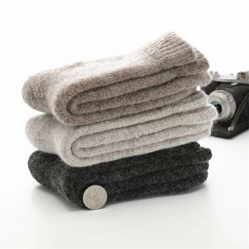 Meias felpudas masculinas de lã 3 pares, meias de cashmere super grossas, resistentes ao frio, quentes para o inverno