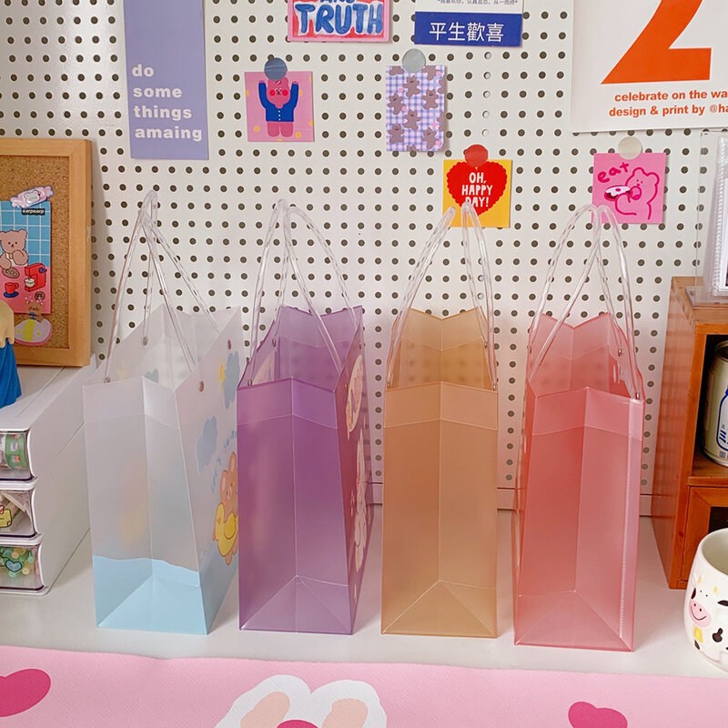 Bolsa de embalaje de cosméticos Kawaii de Pvc para niñas, bolsa de regalo de compras bonita, de dibujos animados, oso, conejo, cuaderno, papelería
