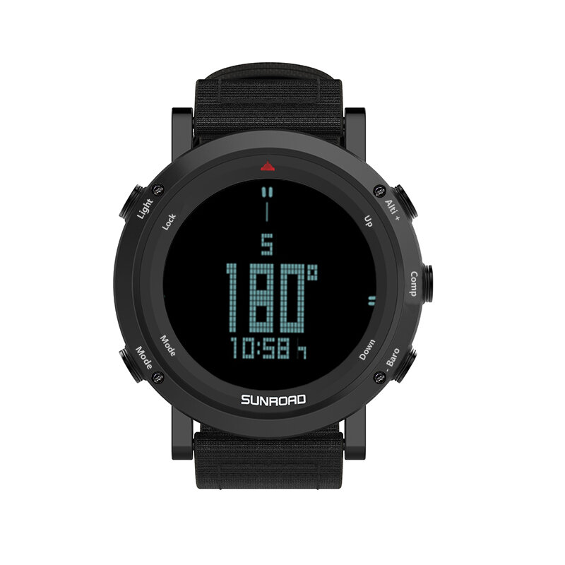 Sunroad Pria Olahraga Digital Barometer Altimeter Kompas Pedometer Tahan Air Watch Kalori Kasual Bercahaya Stopwatch Jam Tangan