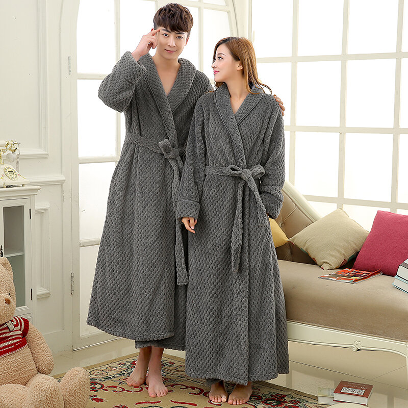 Miłośnicy zima gruby ciepły szlafrok flanelowy mężczyźni bardzo długi szlafrok Kimono kobiety miękki jak jedwabny szlafrok dla mężczyzn nocne szaty