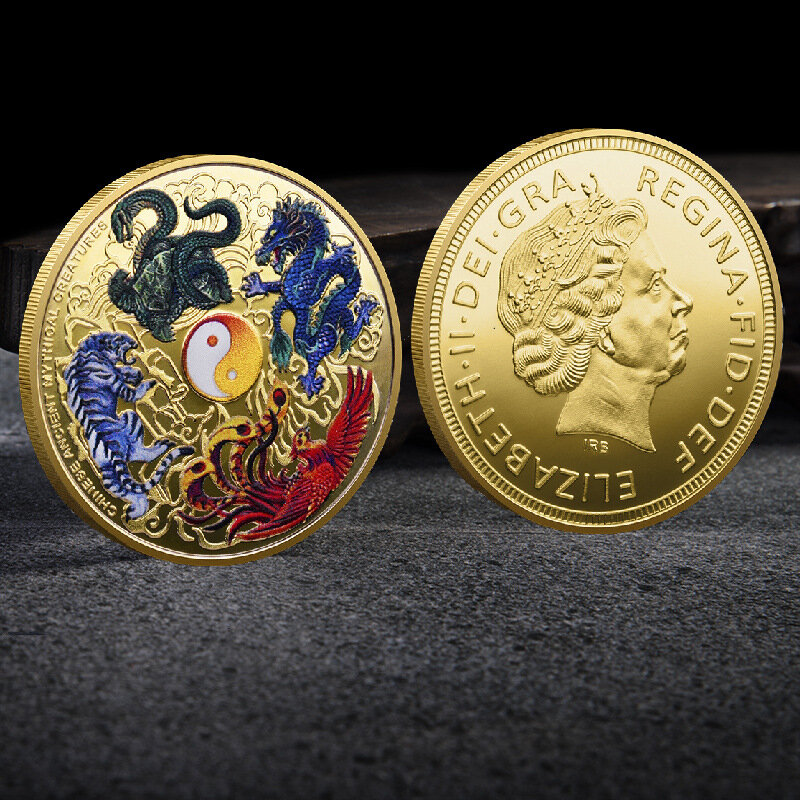 당신에게 행운을 빕니다 중국 푸 잉어 기념 동전 색상 엘리자베스 2 세 금은 동전 양각 금속 공예 배지 선물