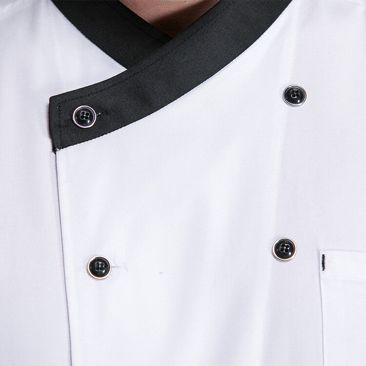 Atacado unisex restaurante uniforme padaria serviço de alimentos manga curta respirável duplo breasted novo chef uniforme roupas cozinha