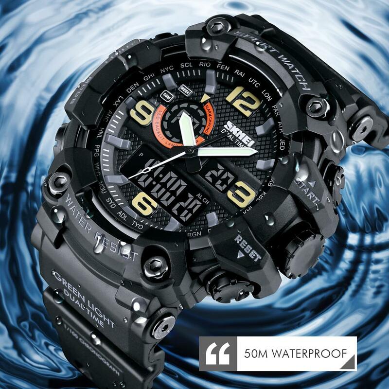 SKMEI – montre de Sport pour hommes, montre-bracelet à Quartz, double numérique LED, marque de luxe