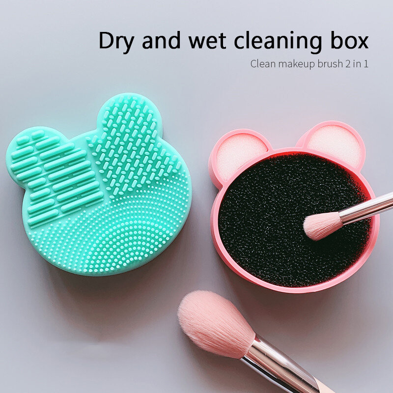 1 pçs urso pincéis de maquiagem mais limpo escova de lavagem almofada de limpeza esteira de cosméticos escova de limpeza universal maquiagem ferramenta purificador caixa
