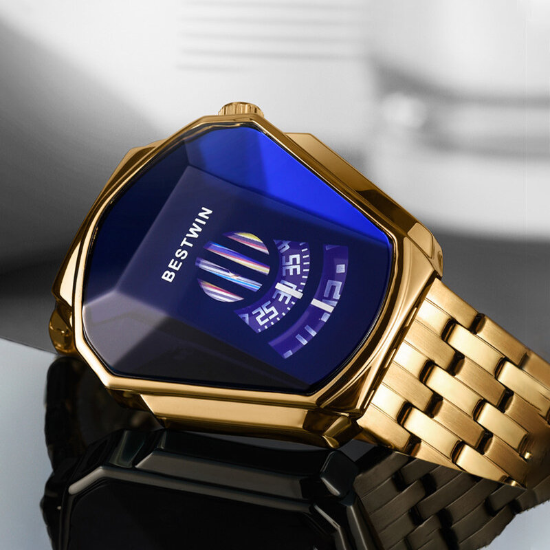 Luxo bestwin marca tendência legal relógio de pulso masculino aço inoxidável-tecnologia moda quartzo novo relógio para homem relogio masculino