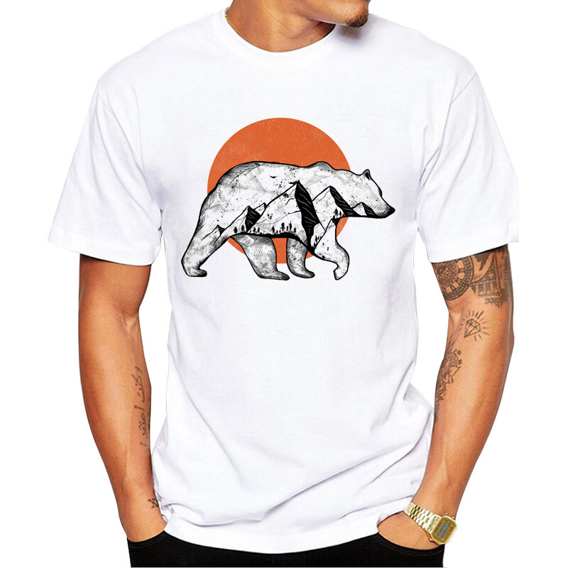 Новейшая хипстерская Мужская футболка, модные футболки с принтом медведя, повседневные футболки с коротким рукавом, забавная футболка