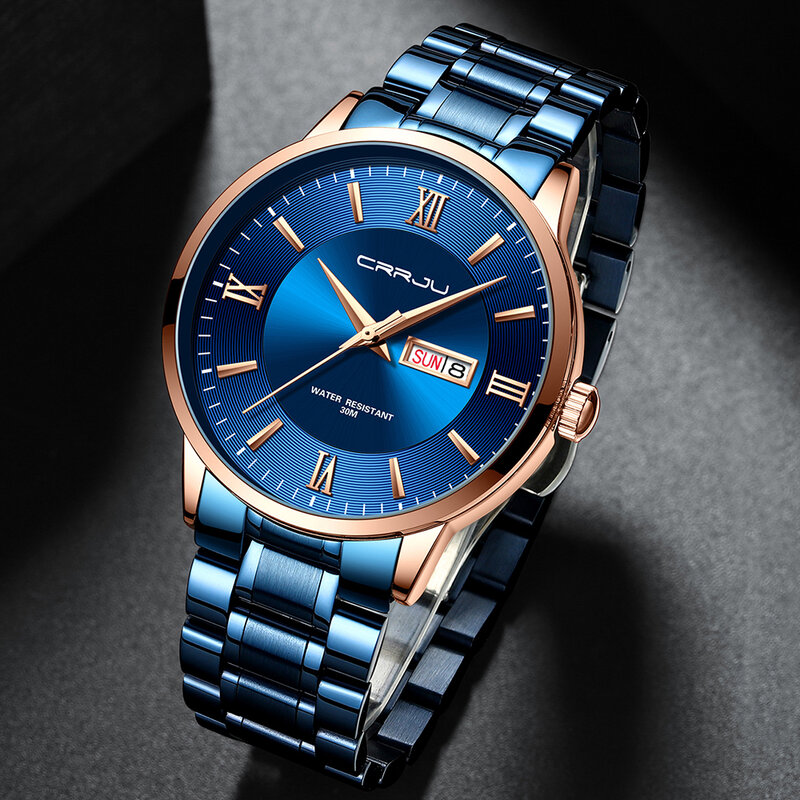 Crrju nova moda dos homens relógios com aço inoxidável marca superior luxo esportes à prova dwaterproof água relógio de quartzo masculino relogio masculino