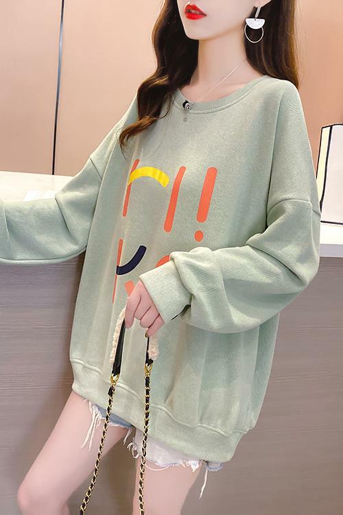 Herbst Neue Koreanische Stil Lose Plus-größe O Neck Buchstaben Gedruckt Dünne Sweatshirts Langarm Casual Übergroßen Sweatshirts 260A