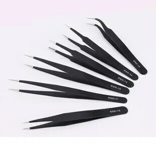 10pcs precision stainless steel tweezers anti-static ESD stainless steel tweezers repair tools industrial precision and durable