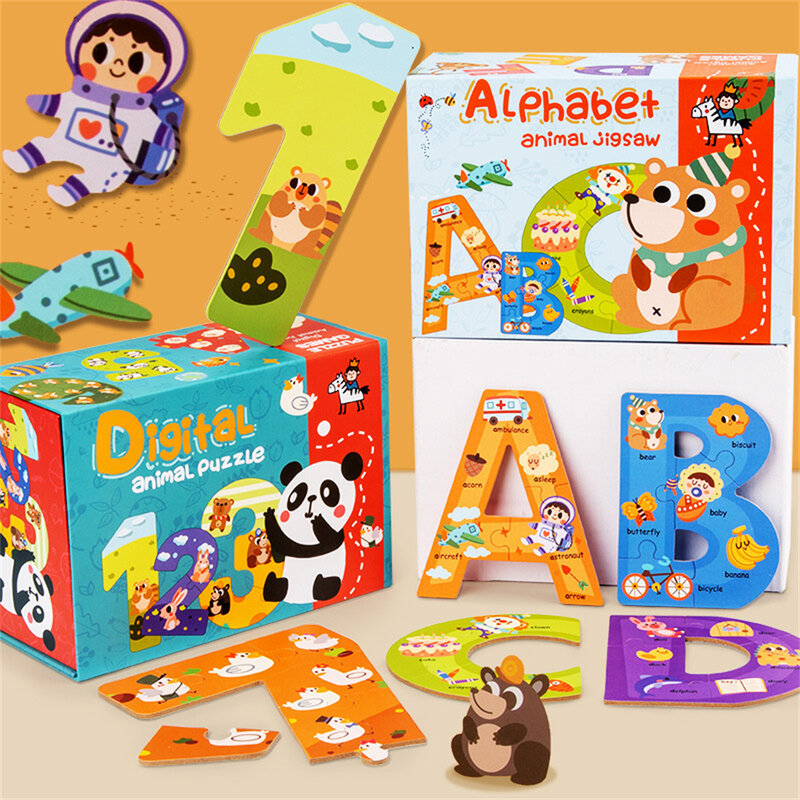 Infant Cognitive Jigsaw Puzzle Block Early Education Puzzle Folding Box Numeric Letter Puzzle Boys and Girls Aged 1-4 Years Old