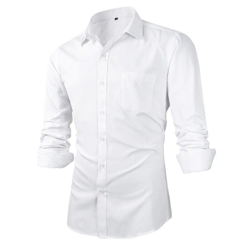 Beninos masculino fino ajuste sólido ponto colarinho botão para baixo vestido camisas