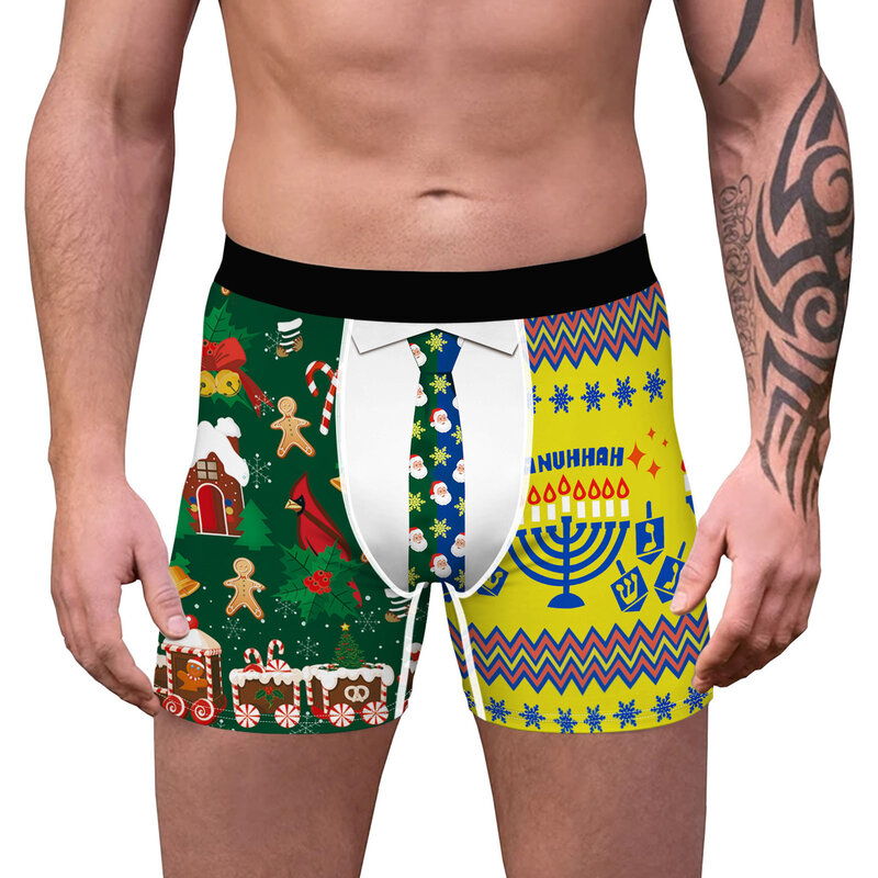 Weihnachten männer Shorts Mode Druck Shorts Hosen Unterwäsche Mittlere Taille Elastische Bund Boxer Kurze Atmungsaktive Unterhose