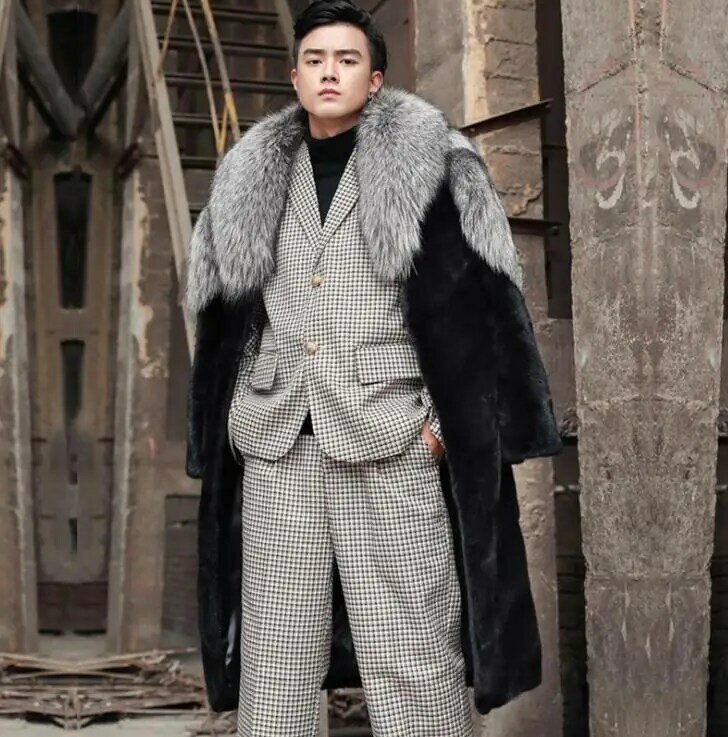 Masculino longo seção inverno outono imitação de pele outwears tamanho grande casual masculino retalhos quentes parkas falso casaco de pele k1554