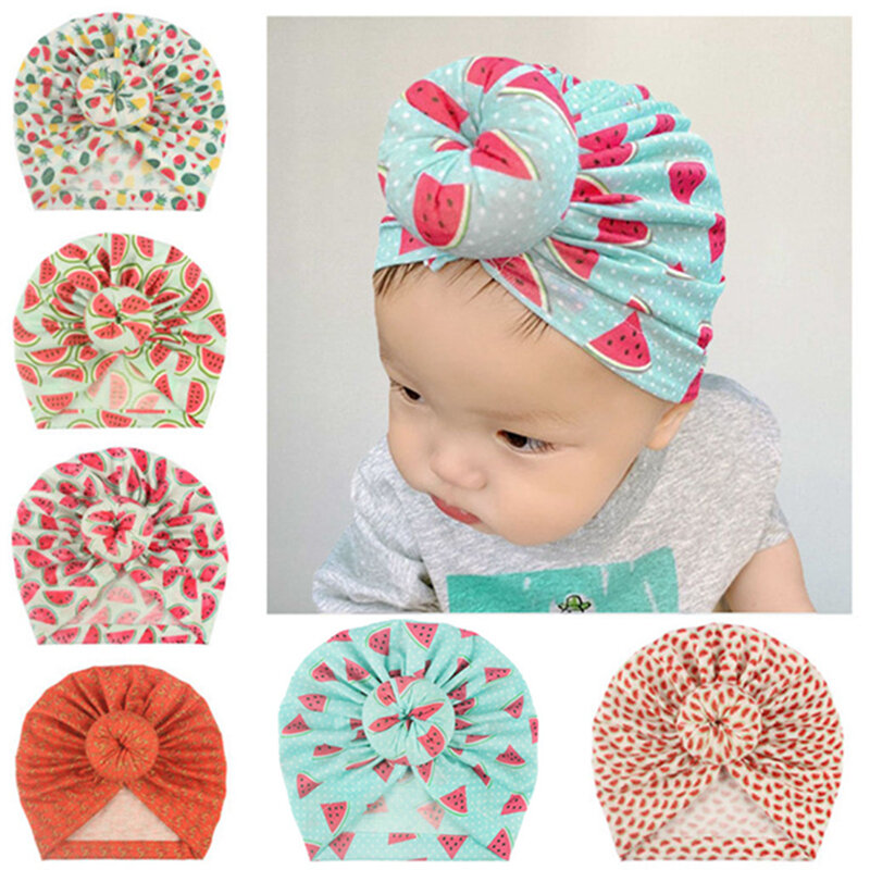 Bambino simpatico cartone animato frutti modello turbante cappello moda stampa ciambella neonata cappellini neonato copricapo accessori per capelli regalo di compleanno