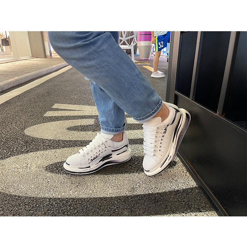 Nova chegada unissex sapatos esportivos para mulher 2021 aumentando palmilha tênis masculinos de couro genuíno sapatos casuais tendência rendas até